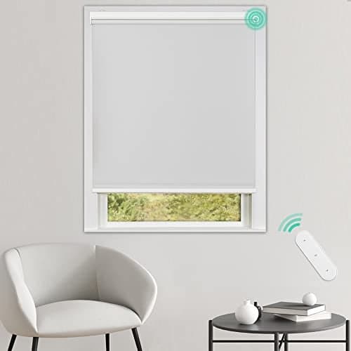 Allesin Motorized Roller Blinds with Remote Control for Windows Blackout Smart Roller Shade Battery Powered Electric Smart Blind WhiteH72 x W35