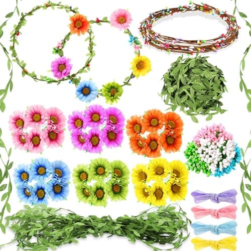 Syhood Daisy Crowns Making Kit for Woman 109 Pieces Parts Make Your Own Flower Crown Wreath Headbands and Bracelets Craft Kit Hair Accessories Handmade DIY Floral Garland Presents for Adult