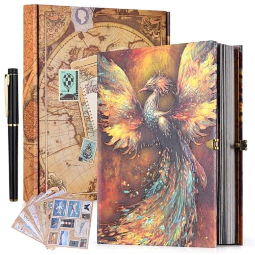 Phoenix Myth Embossed Scrapbook – 124-Page Retro-Style DIY Memory Photo Album, Good Luck Adventure Book for Couples, Anniversaries, Weddings, and Valentine's Day Gifts (Phoenix Luck Style)