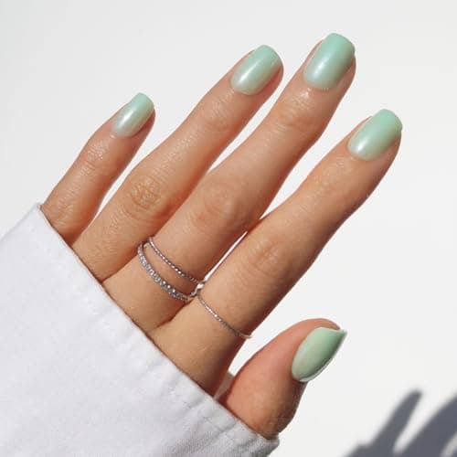 Glamnetic Press On Nails Short Squoval Fake Nails Mint Green Glazed Nails Honeydewy 15 Sizes 30 Nail Kit with Glue