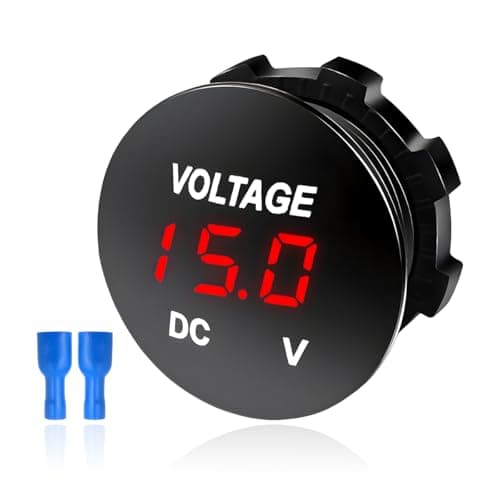 FSTURIOS DC 12V 24 V Voltmeter Gauge Car LED Digital Display Round Panel Voltage Gauge Meter Waterproof Mini Volt Tester Battery Monitor Indicator for Car Truck Marine Boat Red