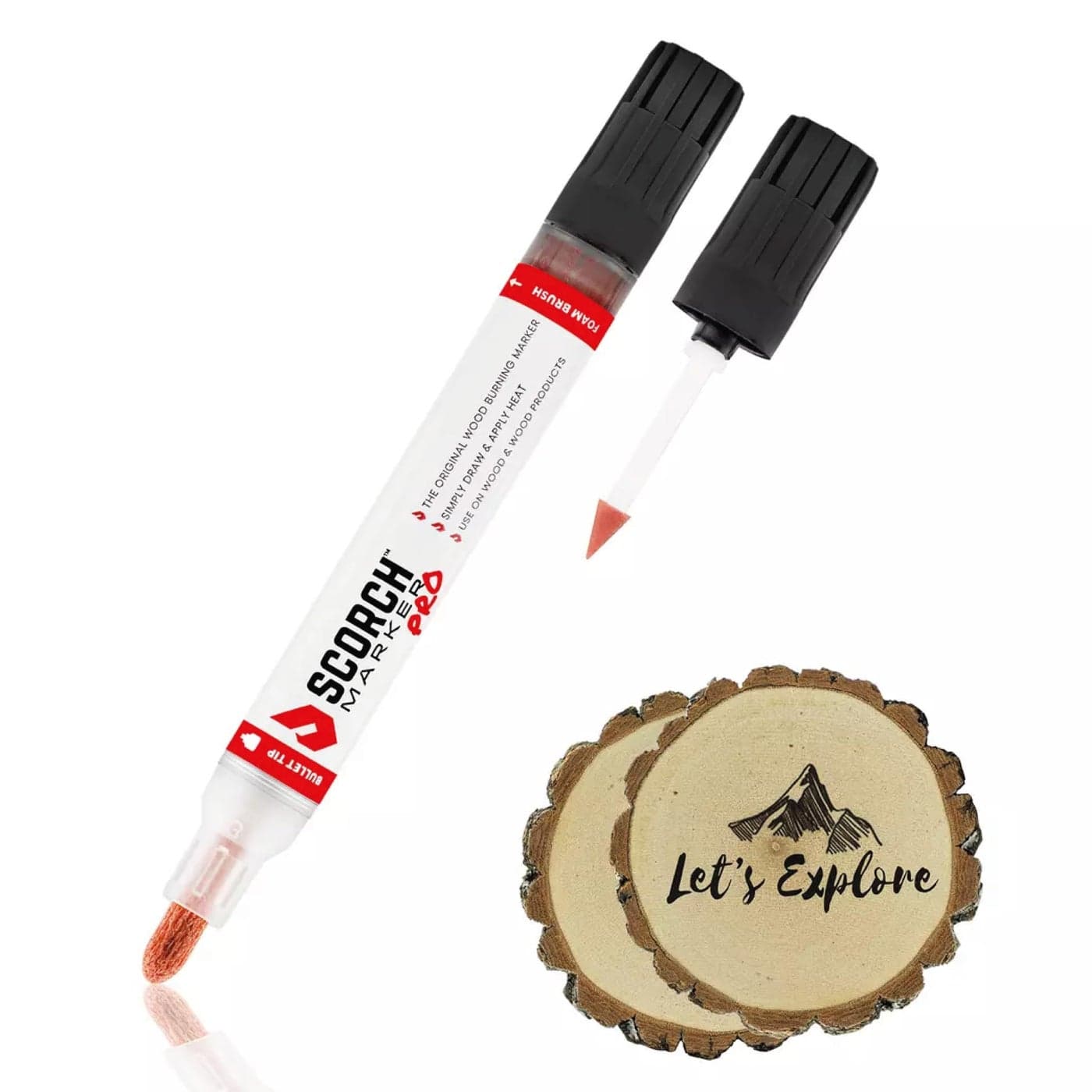 Scorch Marker Wood Burning Marker 2 in 1 Pyrography Kit for Adults Woodburning Tool for Crafts Stencils Letters DIY Pen Kit with Brush Bullet Tips Engraving Pen for Wood Burning Projects