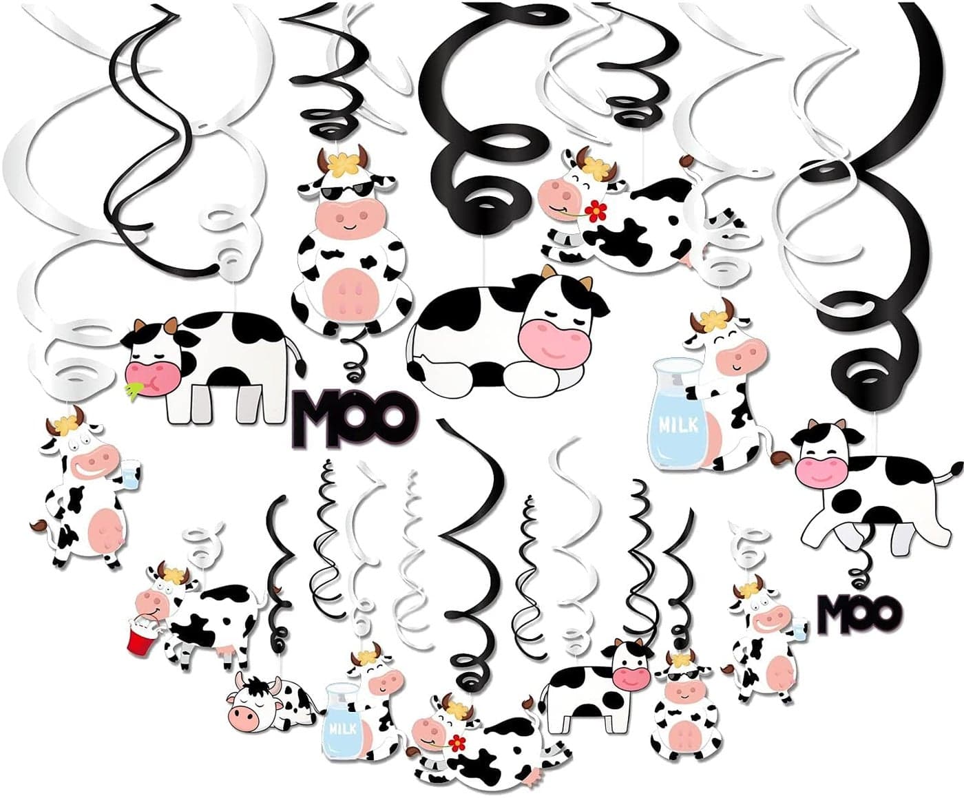 Festiko®12 Cow Party Hanging Swirls Decorations for Farm Theme Birthday Party Hanging Booth Props Barnyard Party Supplies Boys Girls Birthday Favor Spiral Ornaments