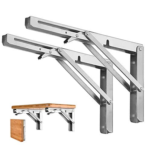 Storystore Folding Shelf Brackets - 12 Inch Heavy Duty Stainless Steel Collapsible Shelf Bracket for Bench Table, Space Saving DIY Bracket, Max Load: 550lb (2 PCS