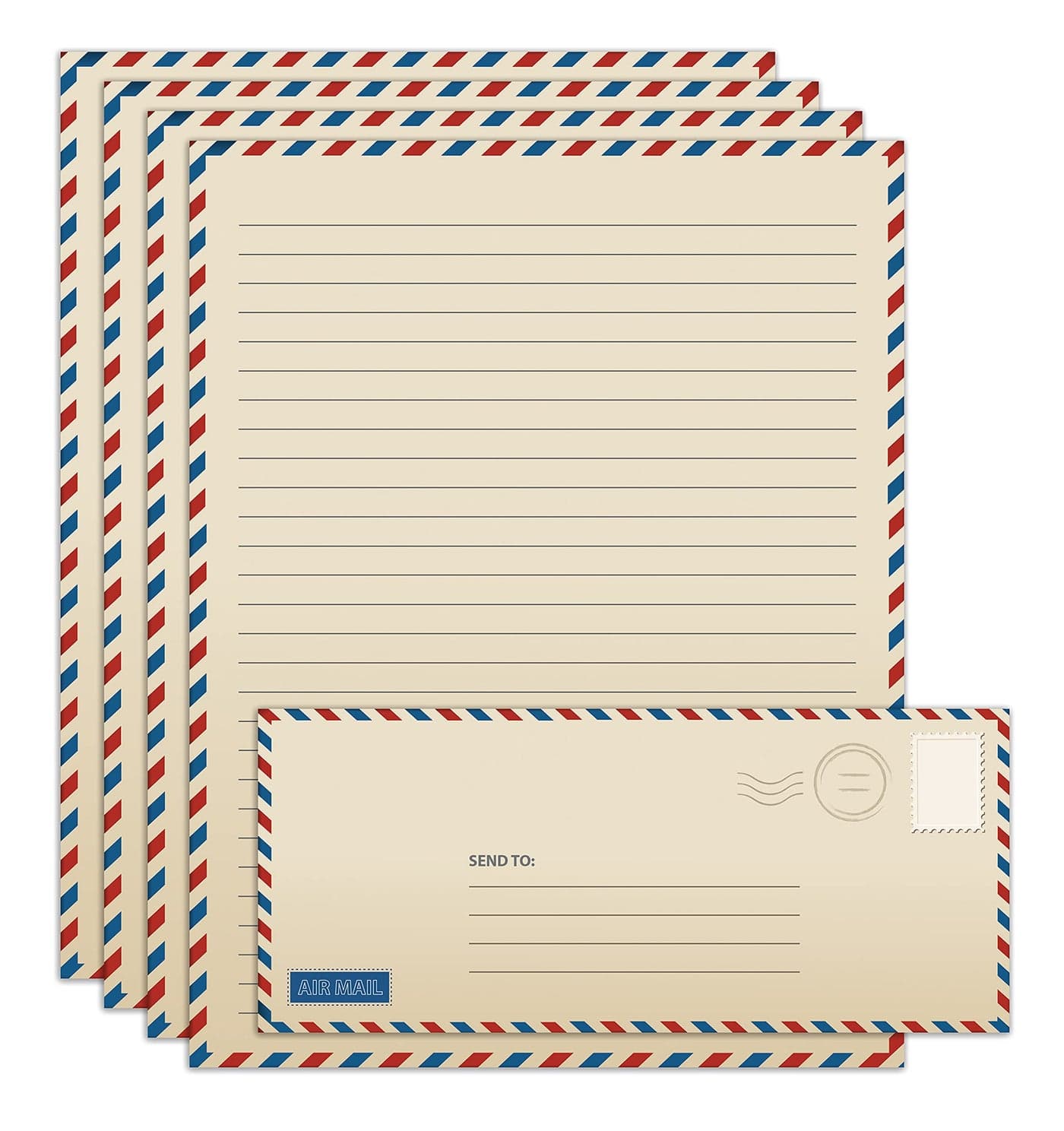 Better Office Products Vintage Airmail Stationery Paper Set 100Piece Set 50 Lined Sheets 50 Matching Envelopes Letter Size 85 x 11 inch Double Sided Lined Paper
