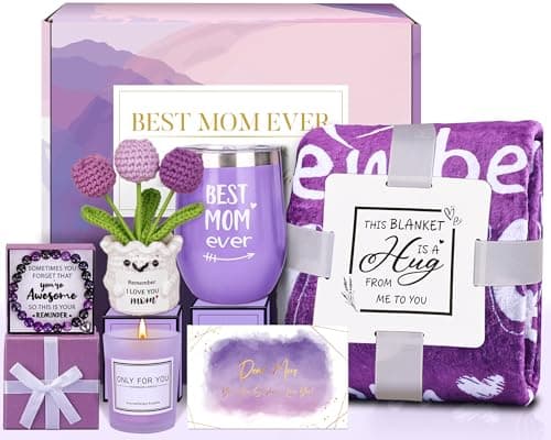 Birthday Gifts for Mom from Daughter Son Lavender Relaxing Basket Gifts Set with Luxury Flannel Purple Blanket for Women Great Birthday Thanksgiving Christmas Mothers Day Ideas for Mom Wife Her
