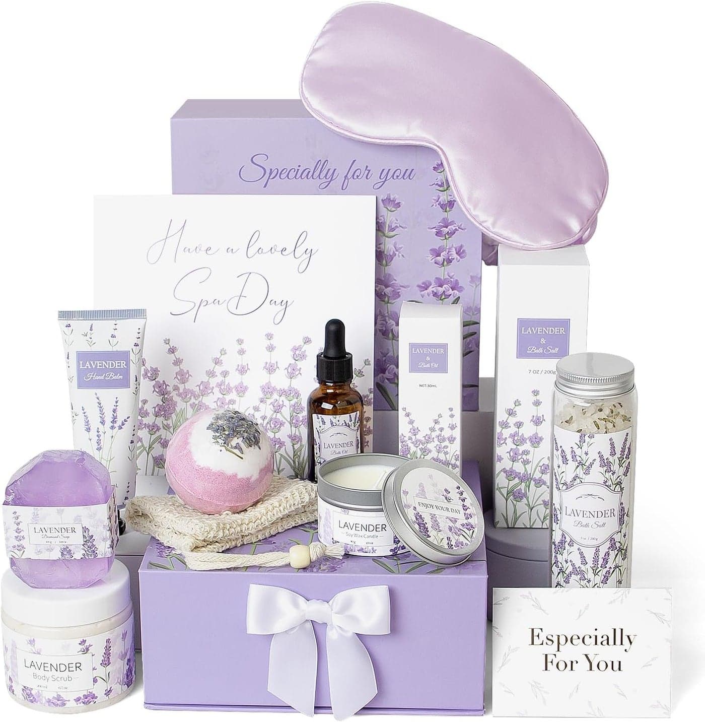 Lavender Spa Gifts Set 11 Pcs Bath Gift Set for Women Relaxing Gifts Bath Spa Basket for Women Self Care Care Package HomeSpa Products Birthday Gift for Woman