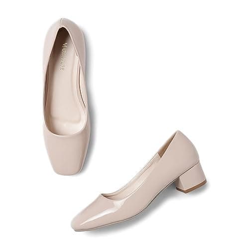 Marc Loire Women Square Toe Solid Block Heel Pumps for Office, Party and Formal Wear (Cream, Numeric_3)