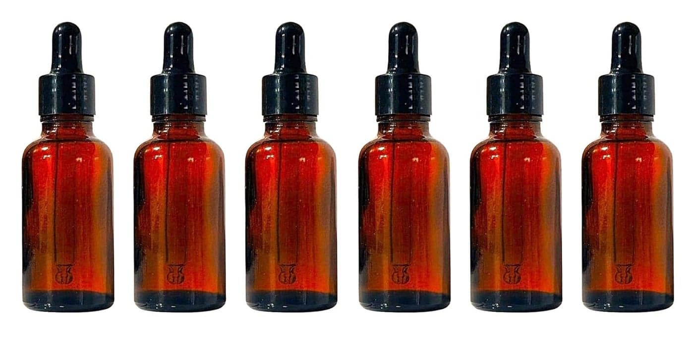 VOW 10 ML Amber Round Empty Glass Bottle Glass Dropper Black Ring Silicone Black Teat Refillable Reusable Leak Proof for Essential Oils PerfumesPack of 6