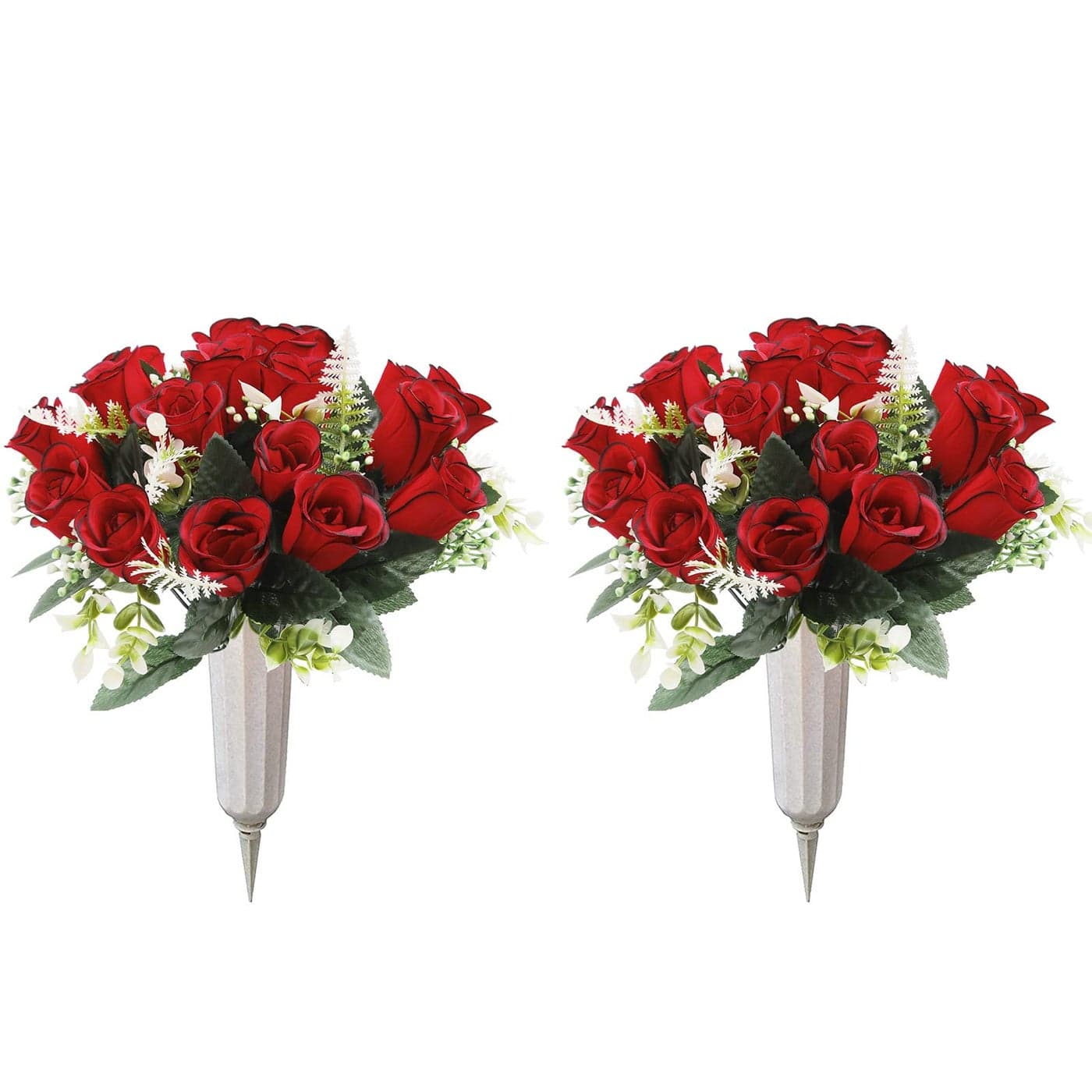 UArtlines 2Pcs Artificial Cemetery Flowers for Grave Silk Memorial Red Rose Flowers Outdoor Grave Flowers for Grave Vase Cemetery Flower Arrangements Not Included Vase