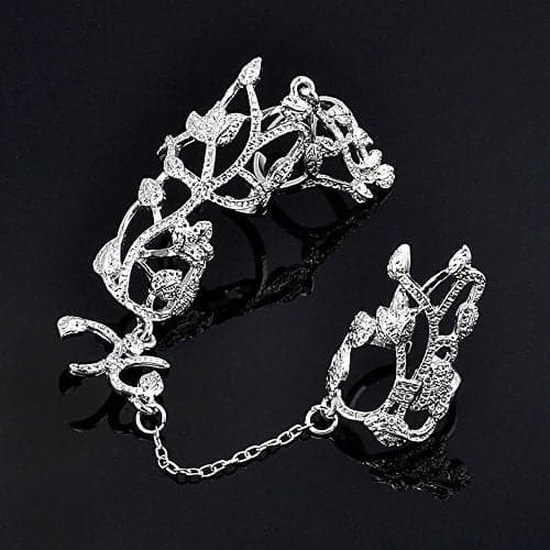 Faraway Adjustable Vintage Gold Plated Jewelry Stainless Steel Chain Two Finger Rings for Women Link Double Ring Tree (gold)