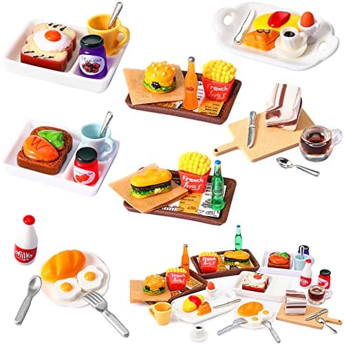 38 Pcs Miniature Food Toy Miniature Doll House Accessories Miniatures Play Sets Small Doll Food Dollhouse Foods Hamburger Fries Soda Milk Juice Fast Foods Set for Pretend KitchenFresh Style