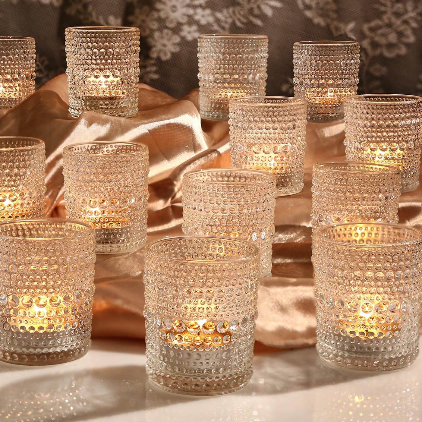 48 Packs Votive Candle Holders Clear Tea Lights Candle Holders Bulk Tealight Candle Holder for Table Glass Holder for Wedding Decoration