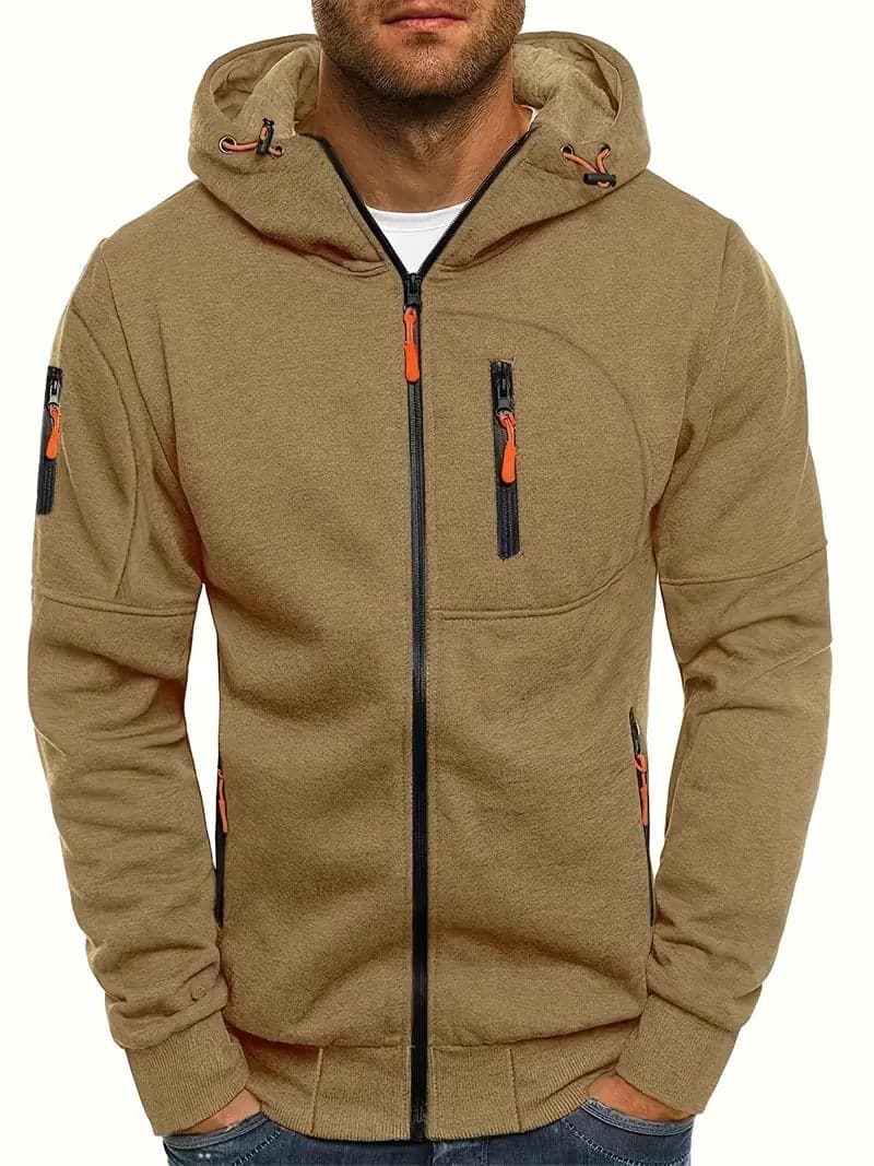 New Plus Size Men'S Sports Fitness Jacket Casual Arm Zipper Sweater Cardigan Hooded Jacket