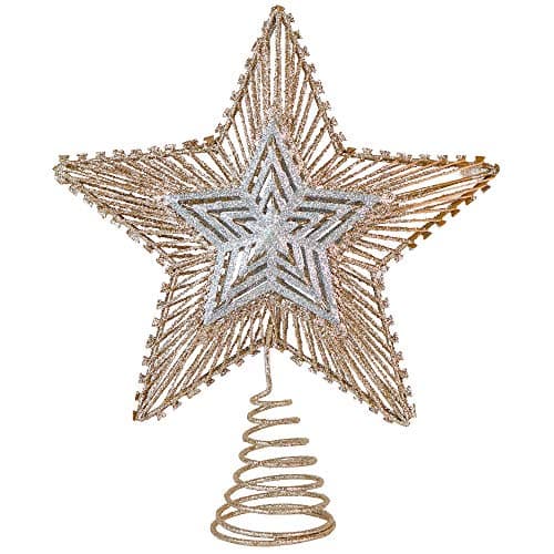 Ornativity Christmas Glitter Star Tree Topper - Rose Gold and Silver Bethlehem Star Sparkle Toppers Xmas Holiday Trees Top Decor Ornament 10"