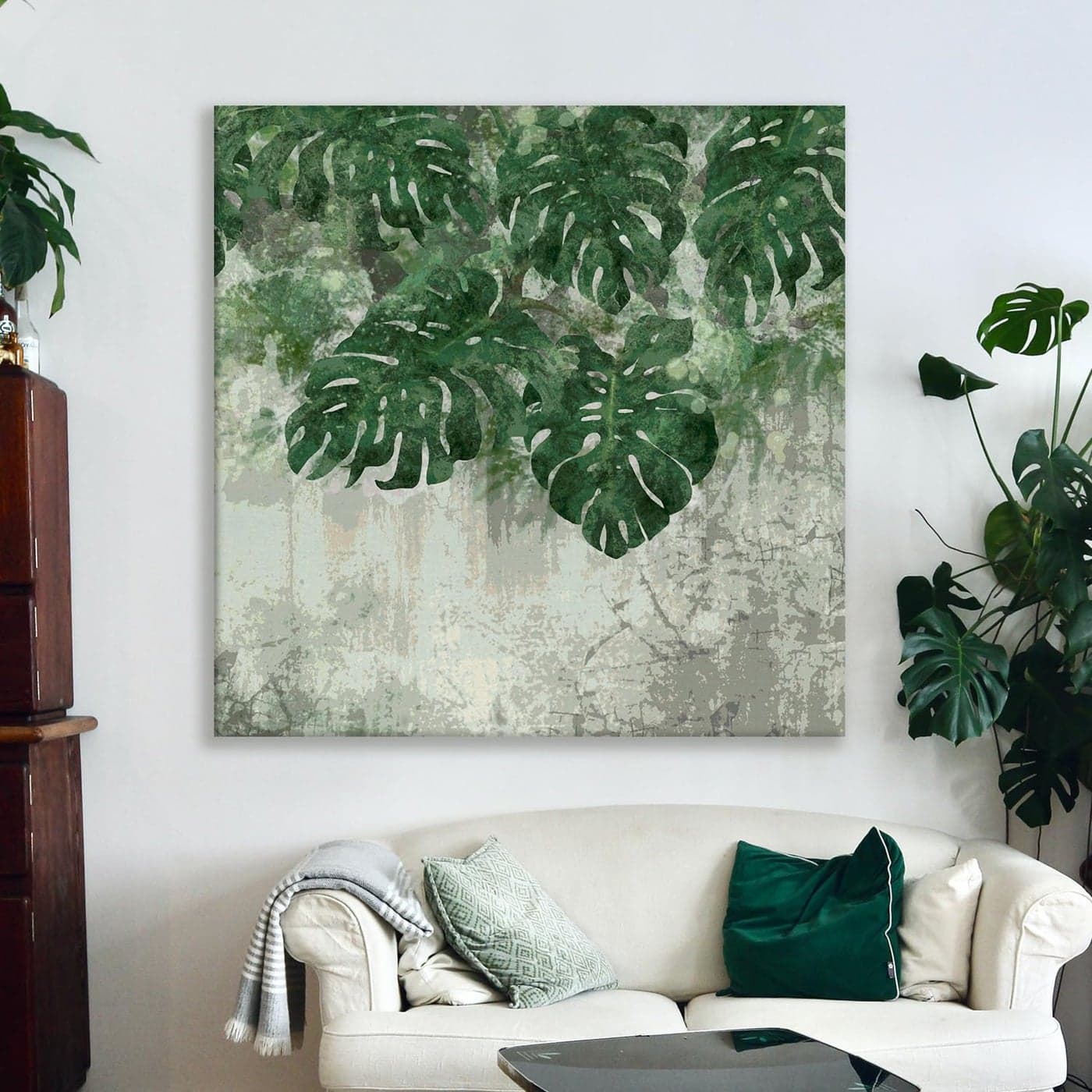 PAPER PLANE DESIGN Abstract Botanical Boho Wall Art Framed Canvas painting Tropical Leaf Modern Artwork Wall Decoration For Living Room Bedroom Office. (24 Inch x 24 inch, E)