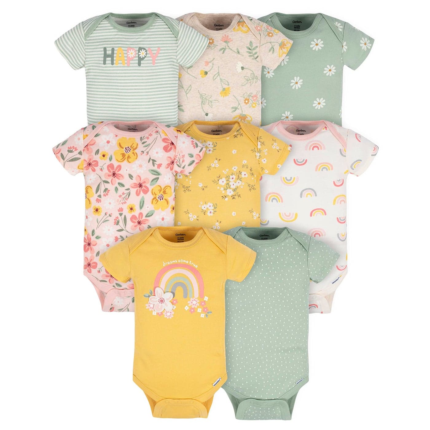 Gerber Baby Girls 8Pack Short Sleeve Onesies Bodysuits Golden Floral 69 Months