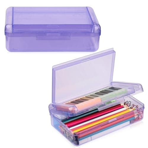 Double Layer Large Capacity Pencil Case, Translucent Plastic Hard Pencil Boxes with Snap-tight Lid, School Office Supplies Storage Box for Stationery, Pen, Crayon (Purple, 1 Pack)