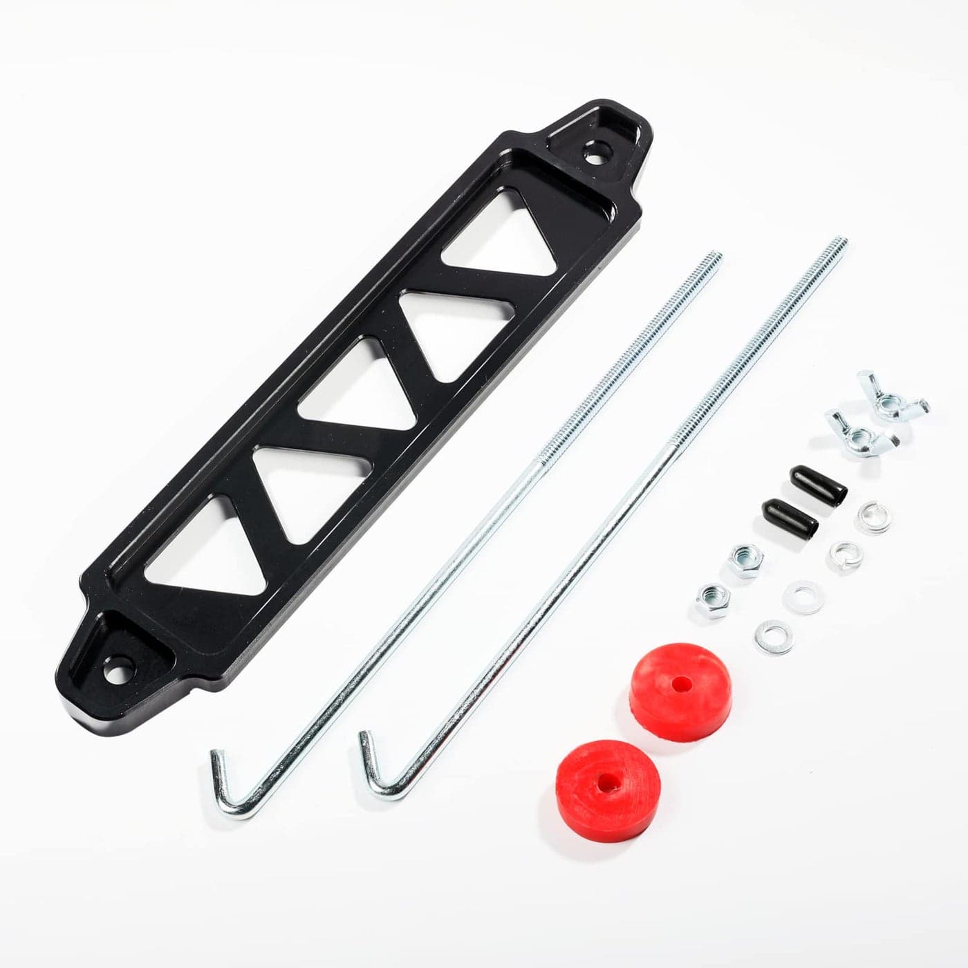 Battery Hold Down Bracket Holder Car Battery Holder Kit with 10in J boltsAluminum Alloy Battery Tie Down Mount Bracket Battery Tray for Car Battery Mount Bracket Hold Lock Accessories Black