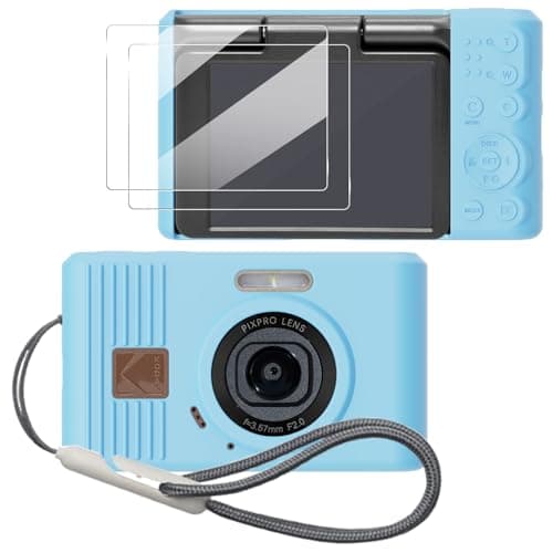 Tedubax Case for Kodak PIXPRO C1 accessories,Soft Silicone Protective Case,Comes with 2 Screen Protectors and 1 Wrist Strap - Light blue