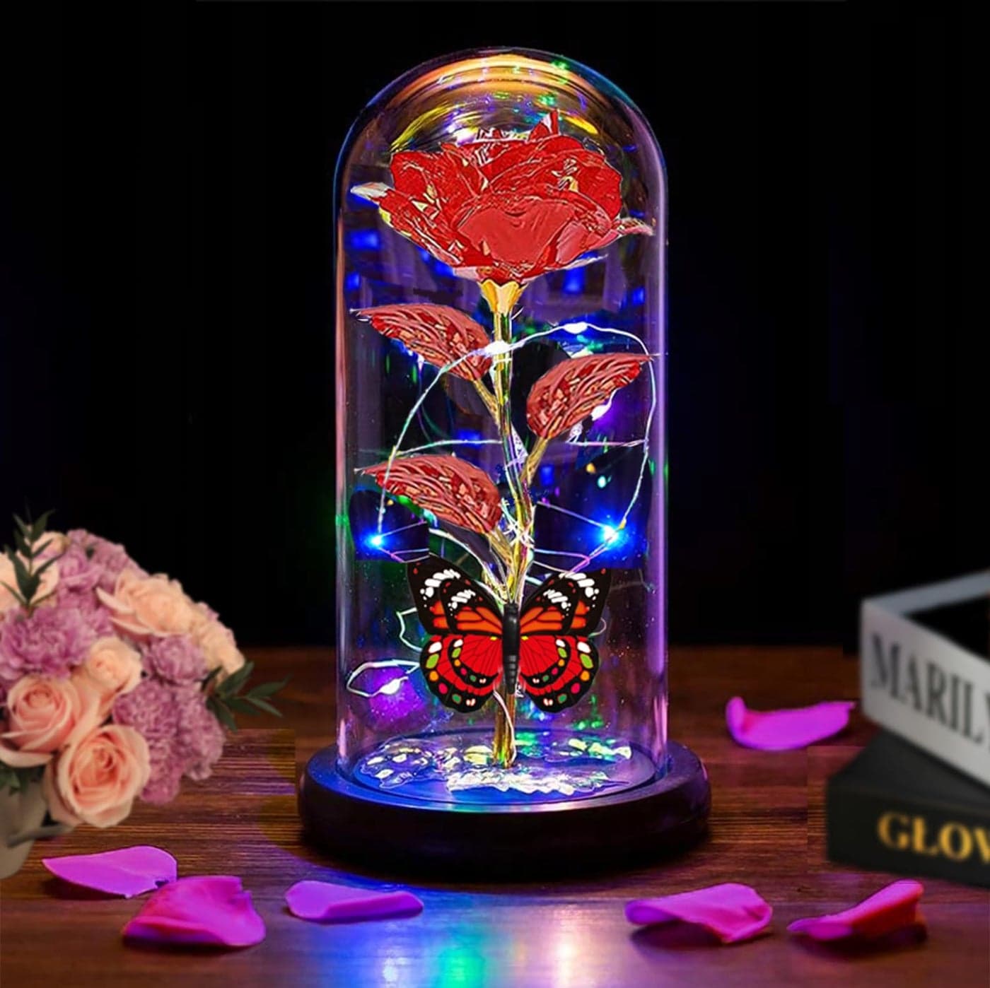 Valentines Day Rose Flowers Gifts for Her, Valentines Day Gifts for Her Mom Wife Girlfriend,Light Up Rose Gifts for Women,Glass Rose Valentines Gifts for Daughter, Birthday Gifts for Mom,Red Rose