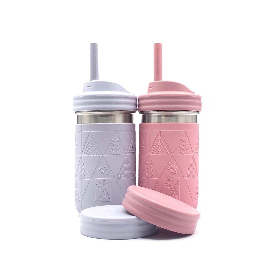Elk and Friends 14oz Stainless Steel Kids Toddler Drinking Cups The Original Mason Jars with Lids Sleeves Straws Smoothie Cups Spill Resistant Dishwasher Safe 2 Pack
