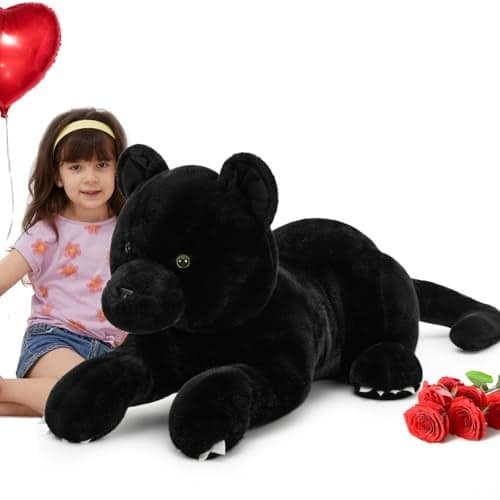 MorisMos Giant Black Panther Stuffed Animal Pillow 30 Extra Large Stuffed Black Panther Toy for Kid Adult Realistic Big Safari Animal Jaguar Plush for Christmas Birthday Jungle Party Decor