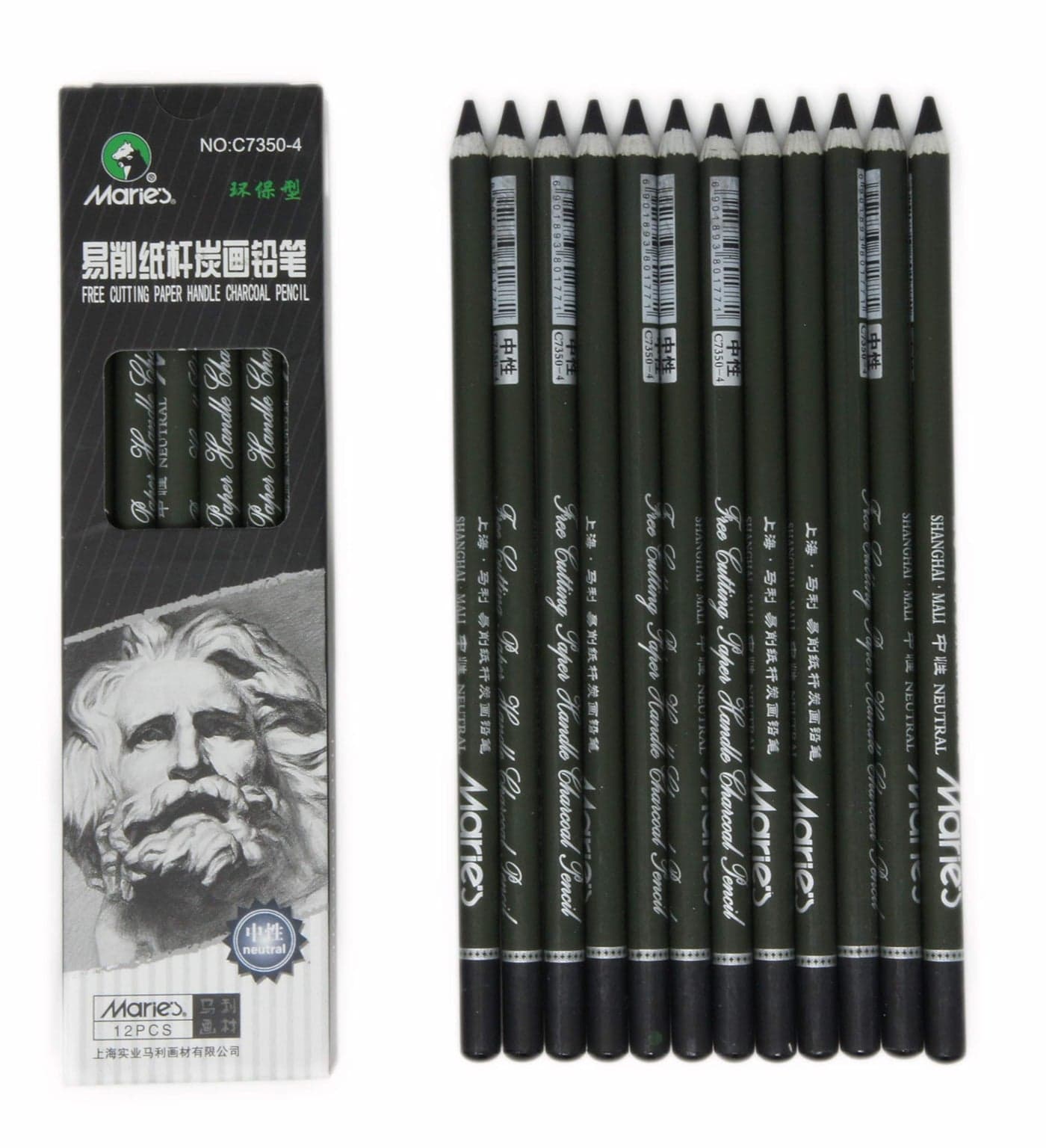 Maries Charcoal Pencil Set 12pcspk Black Free Cutting Paper Handle Charcoal Pencil C7350 Medium