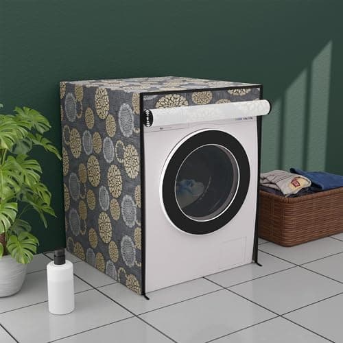 Kuber Industries Dustproof IFB Front Load Washing Machine Cover 6 Kg/6.5 Kg/7 Kg/7.5 Kg with Zip | Washing Machine Cover Front Load with Cut-Out Space for Wire/Pipe | Black Golden Gola