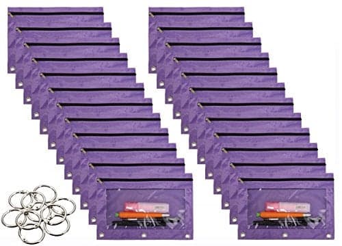 Wodison 24 Packs 3 Ring Binder Pen Pencil Case Pouch Bulk Set Stationery Bag for School Class Office Purple