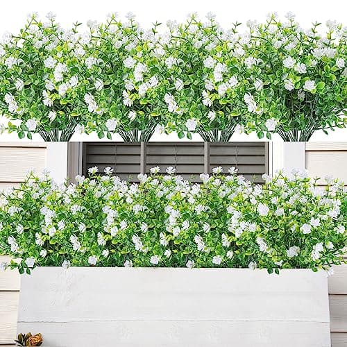 AmyHomie 20 Bundles Artificial Flowers for Outdoor Outside Spring Summer Decoration UV Resistant Faux Flowers No Fade Fake Plastic Plants Garden Porch Window Box Decorating