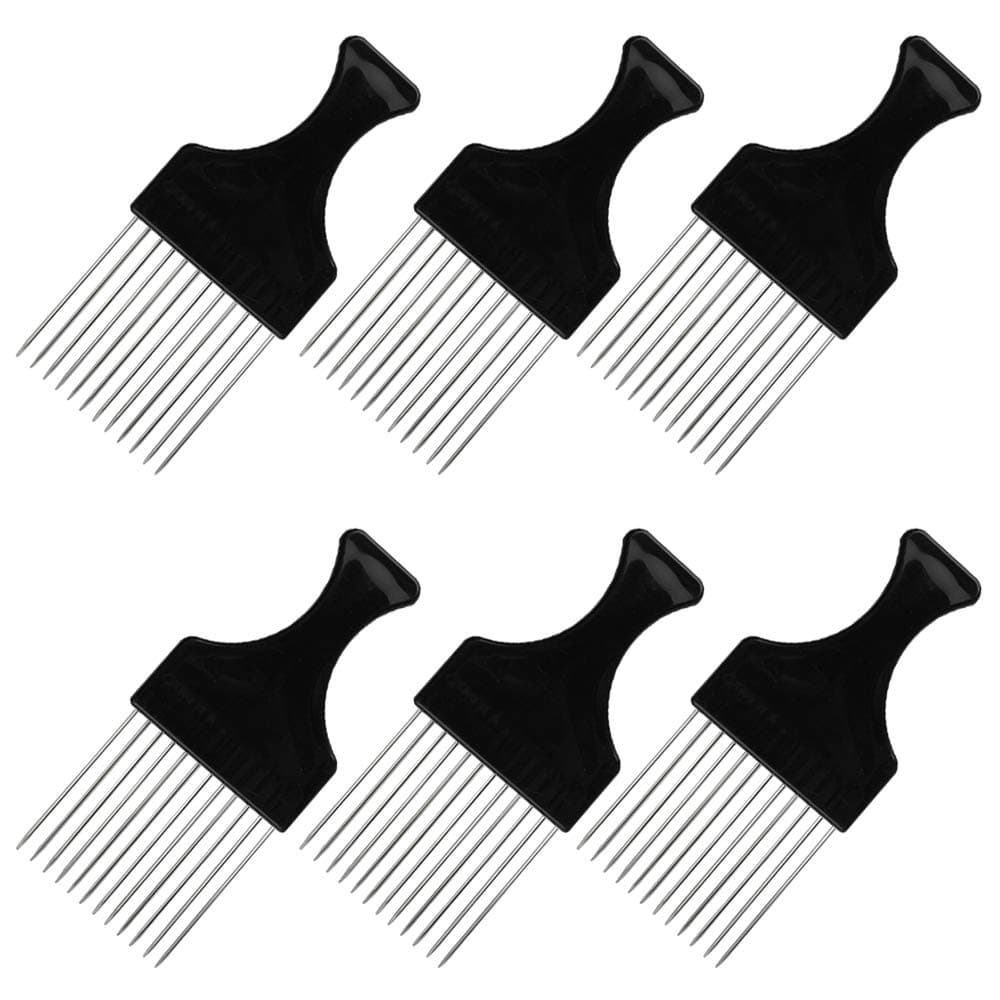 findTop 6 Packs Afro Comb Metal Pick Hairdressing Detangle Wig Braid Hair Styling Comb Styling Tool Black