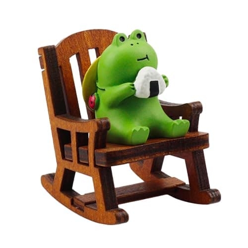 Refintural Miniature Frog Figurines Statue Cute Frog Sculpture for Outdoor Fairy Garden and Desk Decorations Adorable Frog Figurine Statue Decor for Plant Shelf Desk Office BedroomChair