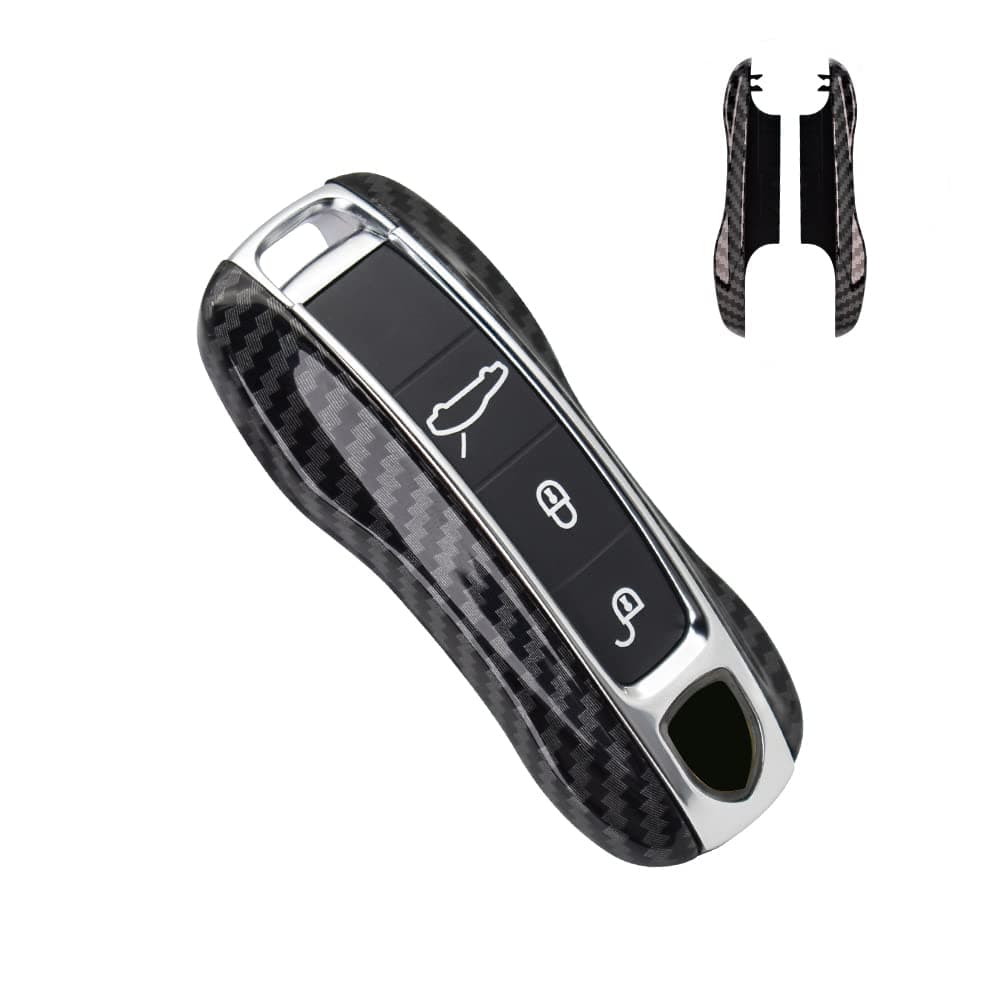 SANRILY Carbon Fiber Texture Key Fob Replacement Cover for Porsche Cayenne 911 Taycan Panamera 2020 Keyless Entry Remote Key Case ABS Plastic Key Protector Shell Black