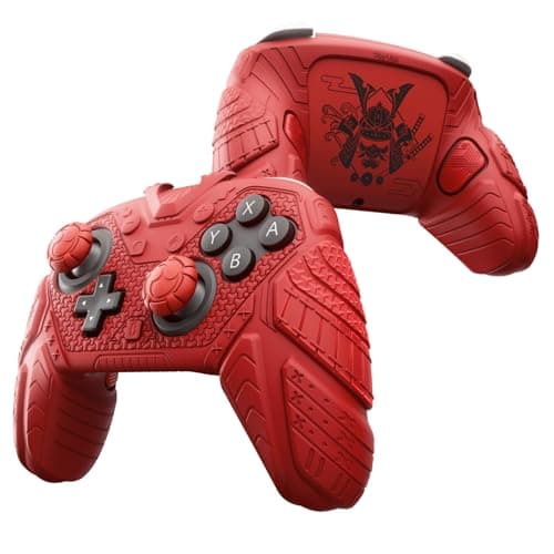 PlayVital for Nintendo Switch 2 Pro Controller Skin Cover – Samurai Armor Edition Silicone Case for Switch 2 Pro Controller with Back Button Caps & Thumb Grip & Sticker, Shockproof - Red