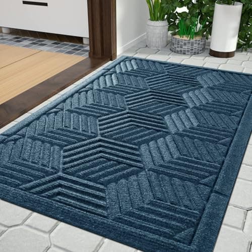 Yimobra Extra Large Door Mat 36x24, All-Season Waterproof Outdoor Mats for Front Door Entrance with Drainage Holes, Heavy Duty Non-Slip Doormat for Garage Patio Entryway Indoor, Blue