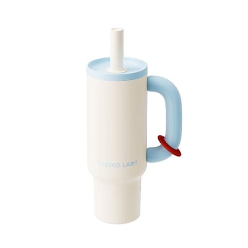 CHAKO LAB BaWang Insulated Stainless Steel Tumbler Tumbler with Handle and Straw 33oz Cup Holder Friendly for Travel Leakproof Water Bottle BPAFree 316 stainless steel liner whiteblue