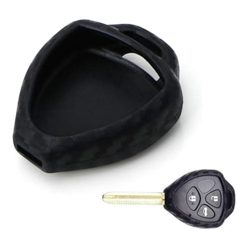 iJDMTOY Carbon Fiber Finish Soft Silicone Key Fob Cover Compatible with Toyota Scion Heart Shape Blade Key Black Twill Weave Pattern