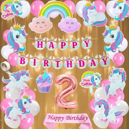 FI - FLICK IN Latex & Paper 50 Pcs Unicorn Theme Birthday Decorations Kit for Girls 2nd Birthday - Second Years (Pack of 50, Pink & White)