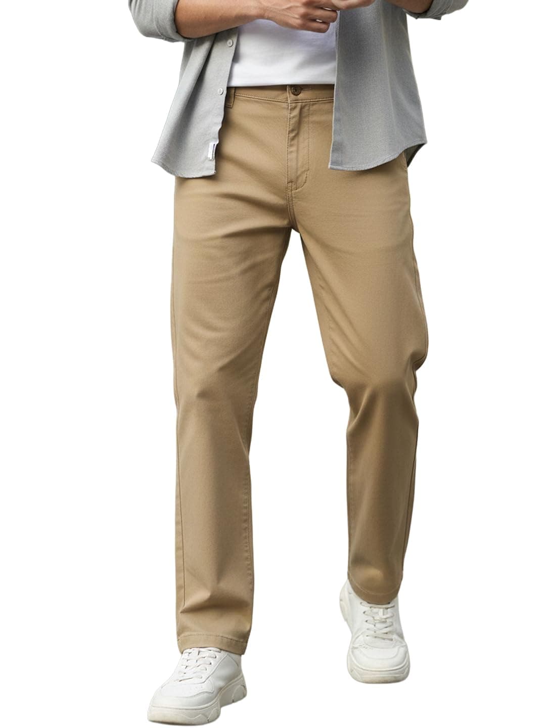 Urbano Fashion Men's Khaki Cotton Regular Fit Casual Chinos Trousers Stretch (chinoreg-khaki-32)