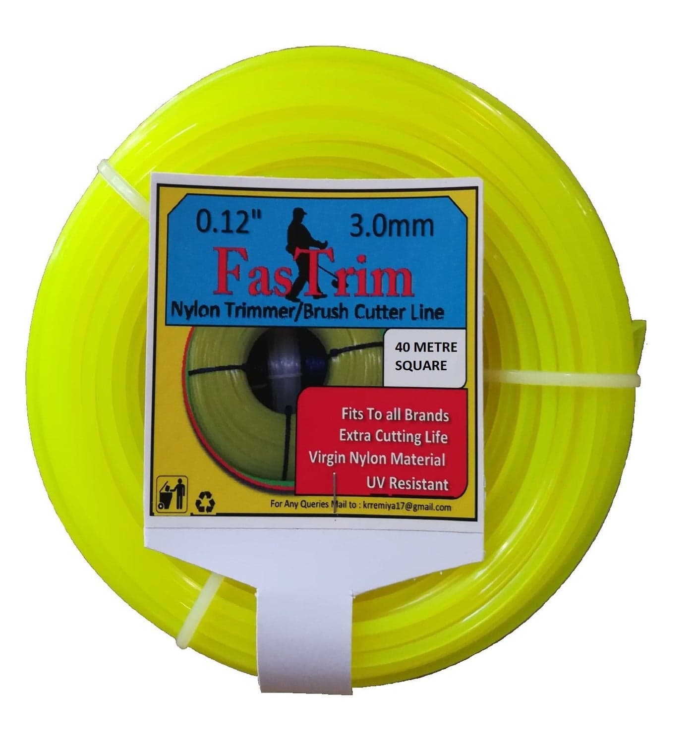 FASTRIM 3.0mm(0.12 inch) 40metreSquare/Yellow/Grass Cutter/Nylon Trimmer line