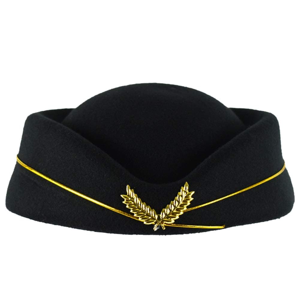 Airline Stewardess Flight Attendant air Hostess Fashion Vintage Looking Hat Black (Black)