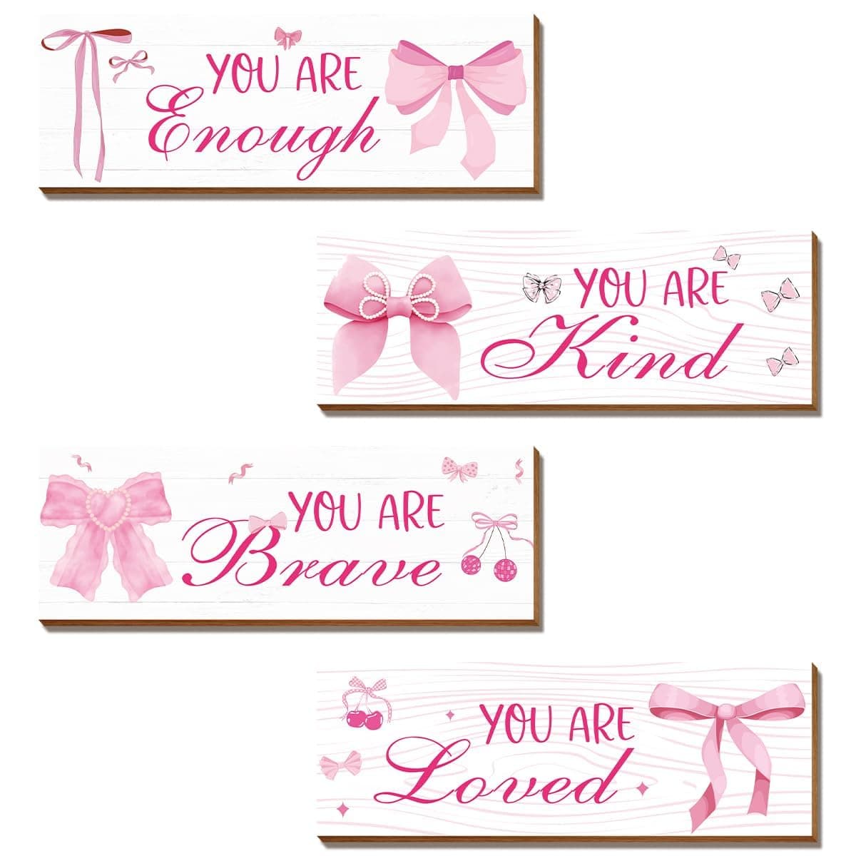 Riletese 4 Pcs Pink Wall Decor Positive Affirmations Wall Art Decor Inspirational Wall Bathroom Decor Pink Room Decor for Teen Girls