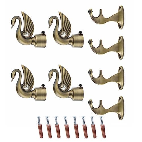 GLOXY Swan Design Curtain Brackets Holder Hook for 1-Inch Rod - Antique Curtain Holders for Stylish Home Decor & Wall Decoration Items for Hall(Antique, Set of 2)