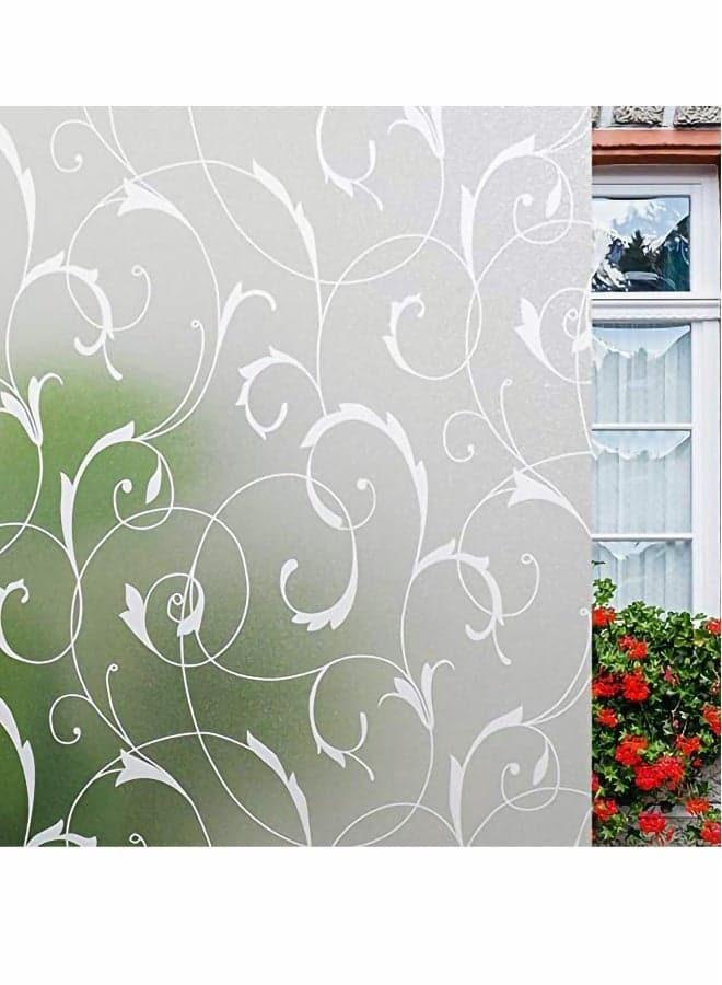 Window Privacy Film No-Adhesive Static Decorative for Glass Door Home Heat Control Anti UV Frosted Cling Leaf Design, White Leaf(45x 200cm)