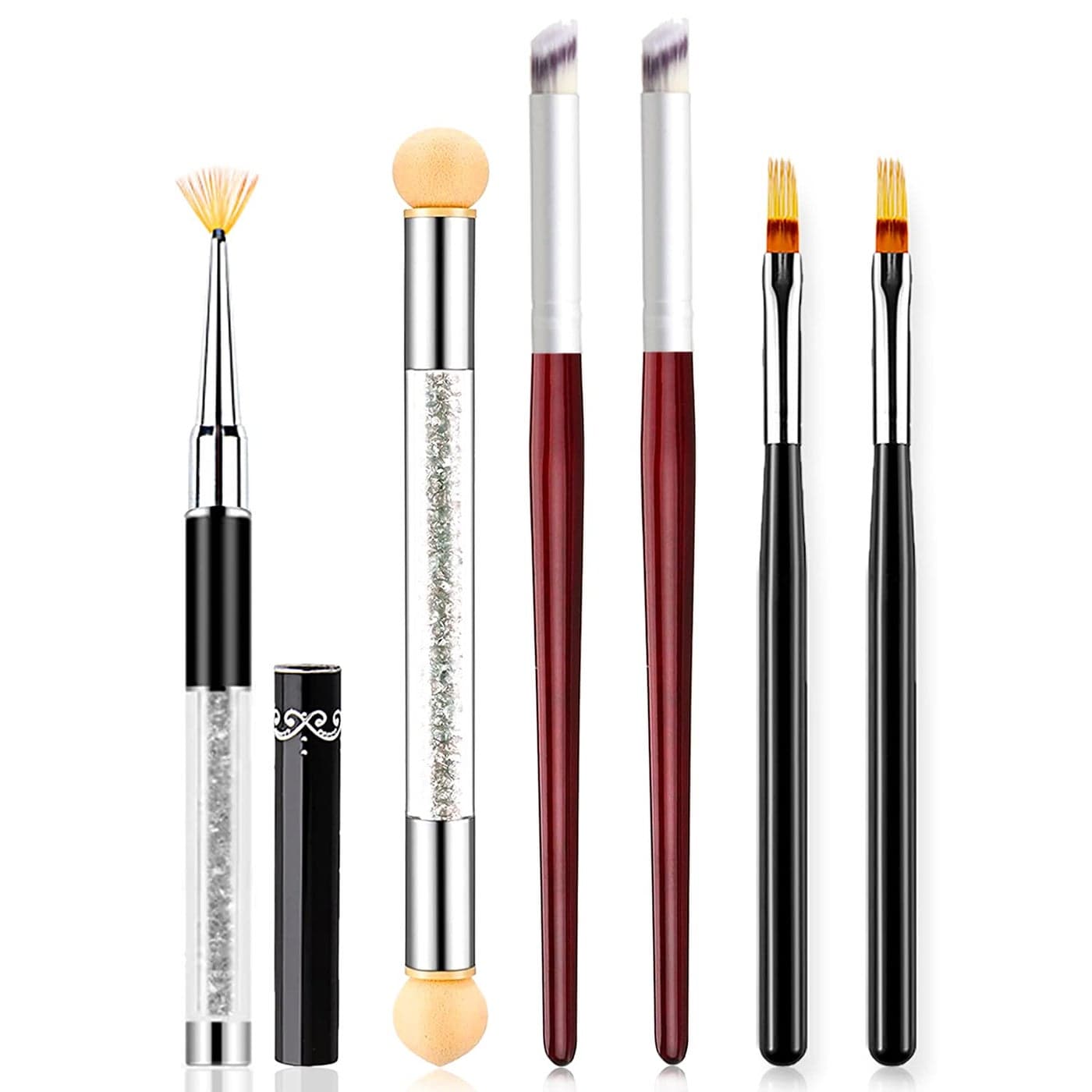 SILPECWEE 6Pcs Ombre Brush For Gel Nails Acrylic Nail Art Brush Fan Nail Brush Nail Gradient Pen Nail Sponges Pens Nail Art Tools For SalonDIY