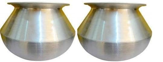 SHIV HOME WORLD Aluminium Handi Dal HandiSattiMilk Cooker HardAnodized Aluminum Aluminium Pot Silver PotCurry Gravy Pot Dekchi DegchiGas Stove CompatibleNO1410Set of 2