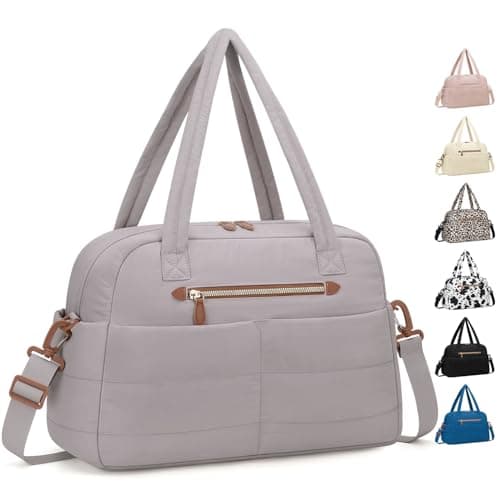 Pritent Travel Duffle BagPuffer Carry On Duffel Bag with Laptop Compartment Waterproof Overnight Weekender Bags for Women Large Hospital Tote Bags for Labor and DeliveryLargeKhaki Gray