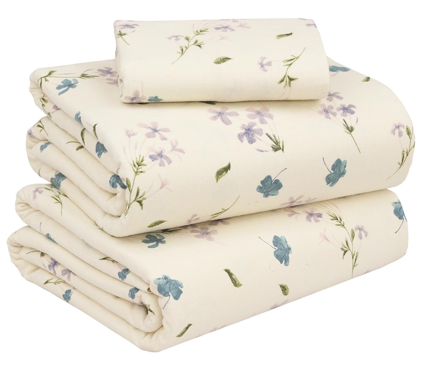 RUVANTI Flannel Sheets Twin Size 100 Cotton Double Brushed Twin Sheets Set Deep Pockets 16 Inches All Seasons Breathable Extra Soft Bed Sheets Warm Cozy 3 Piece Jasmine Stamp Cream