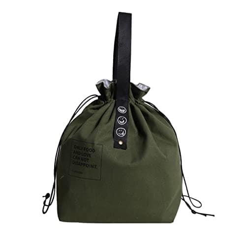 XINSHUN Canvas Drawstring Lunch Bag Insulated Lunch Bento Tote Bag Reusable Lunch Bag with Handle and Drawstring Closure for Women Work Picnic or Travel (COLOR1)